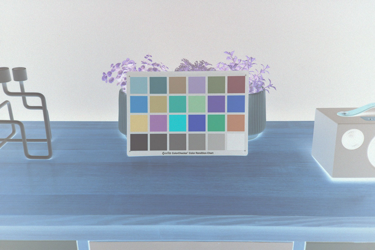A colour negative with balanced R, G, and B colour channels