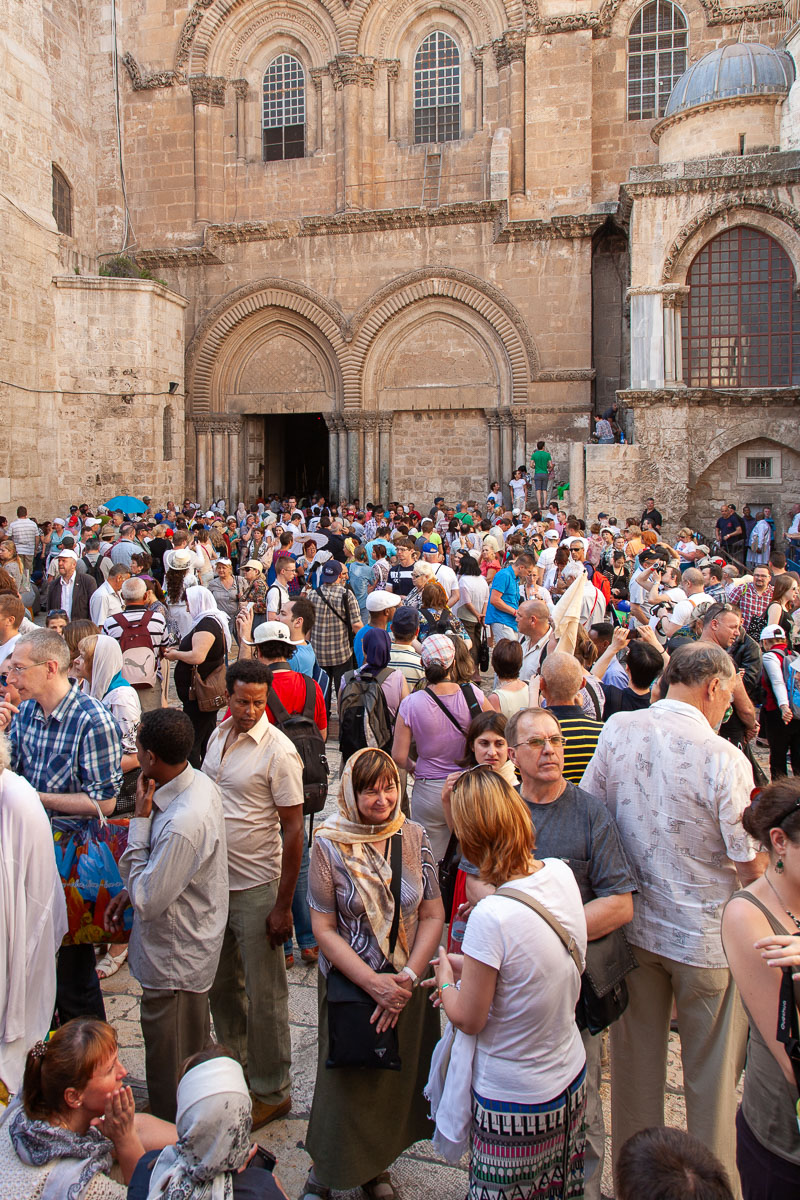 Christian Pilgrims in Jerusalem outside the Church of the Holy Sepulchre
