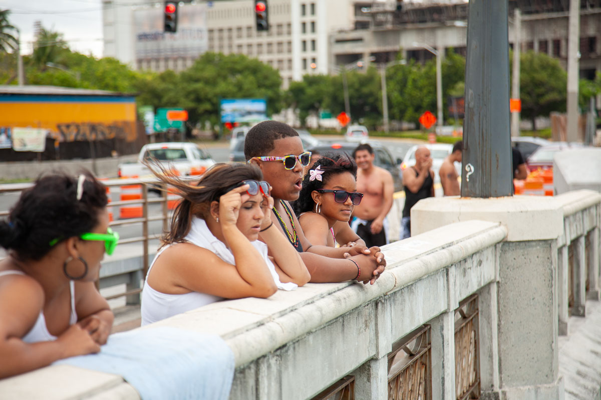 Teens Watching Their Daredevil Teen Friends jumping off Puente San Antonio Bridge, San Juan