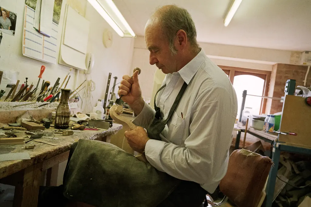 Violin Maker William Piper in his workshop