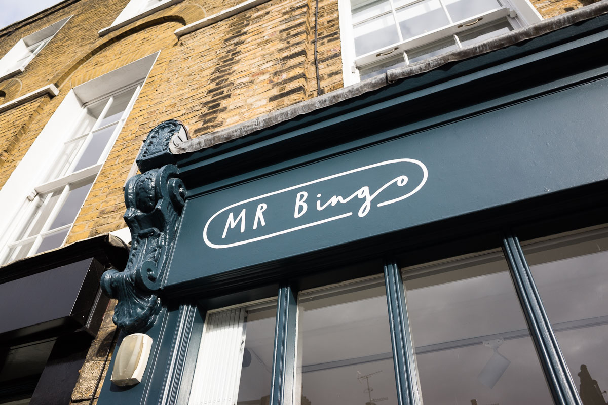 Outside Mr Bingo's shop