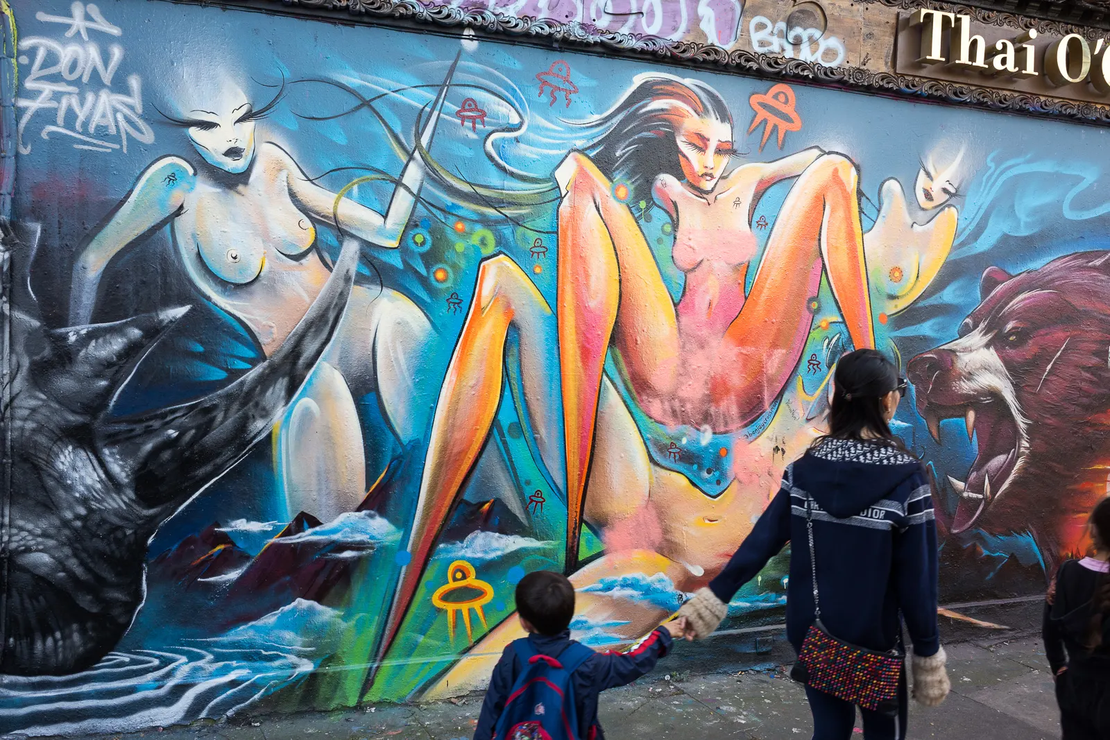 A mural of nude women, Brick Lane