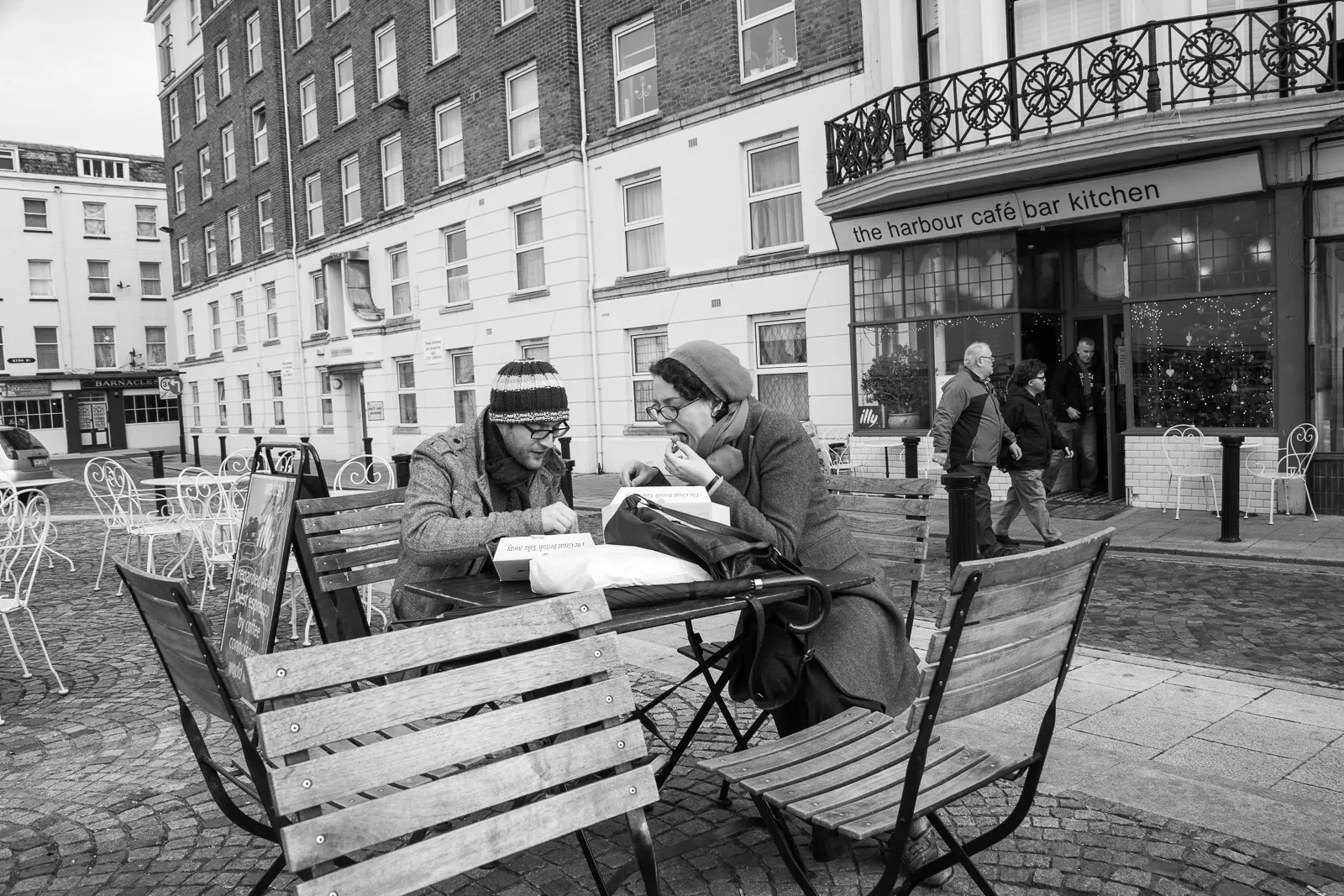 People eat fish and chips before Margate regeneration