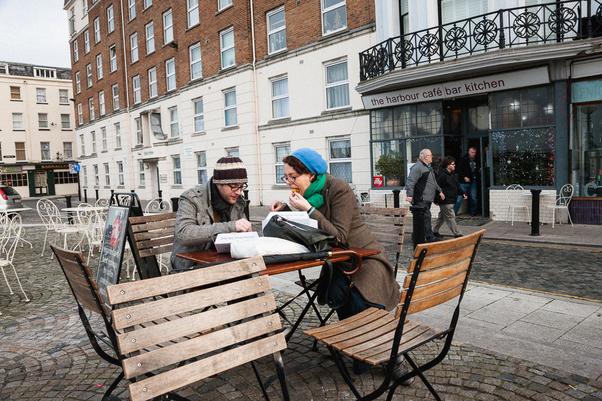 People eating fish and chips before Margate's regeneration