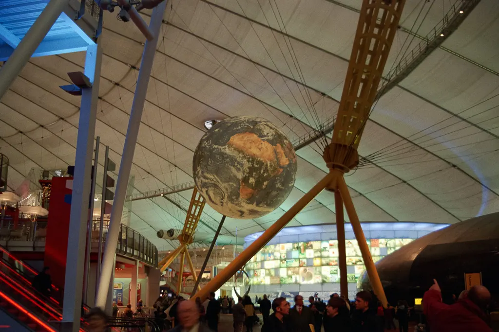 A 12-metre model of Earth floated over the Home Planet Zone