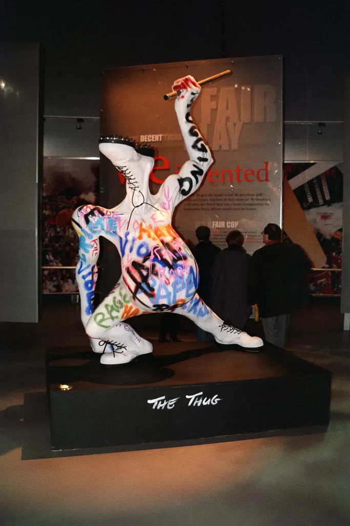 Gerald Scarfe's "The Thug" sculpture inside the Millennium Dome