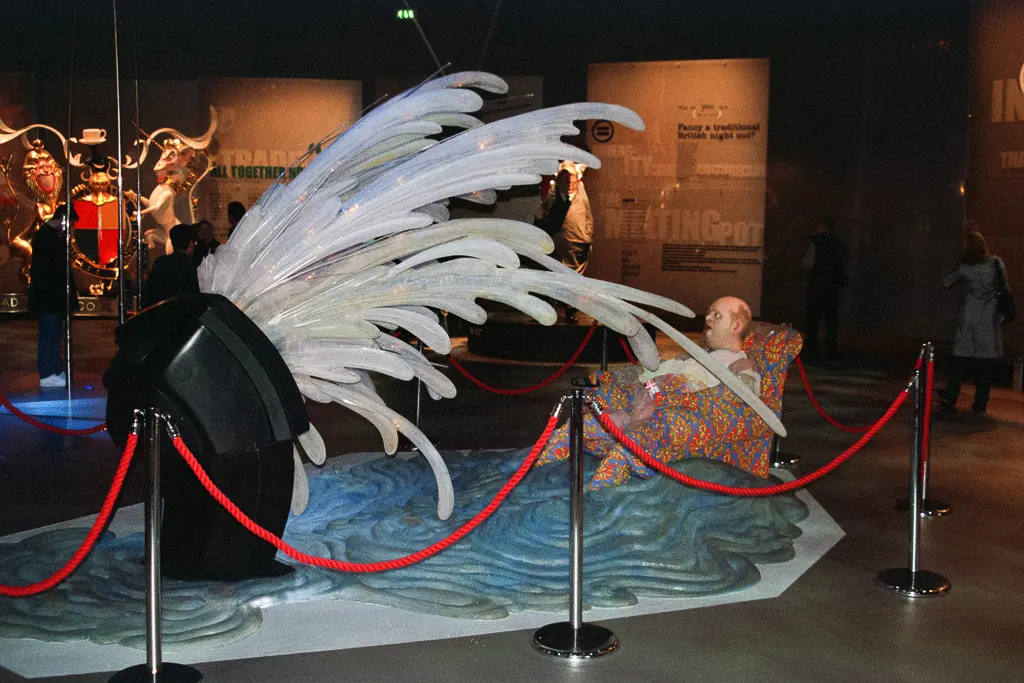 Gerald Scarfe's "The Couch Potato" sculpture inside the Millennium Dome