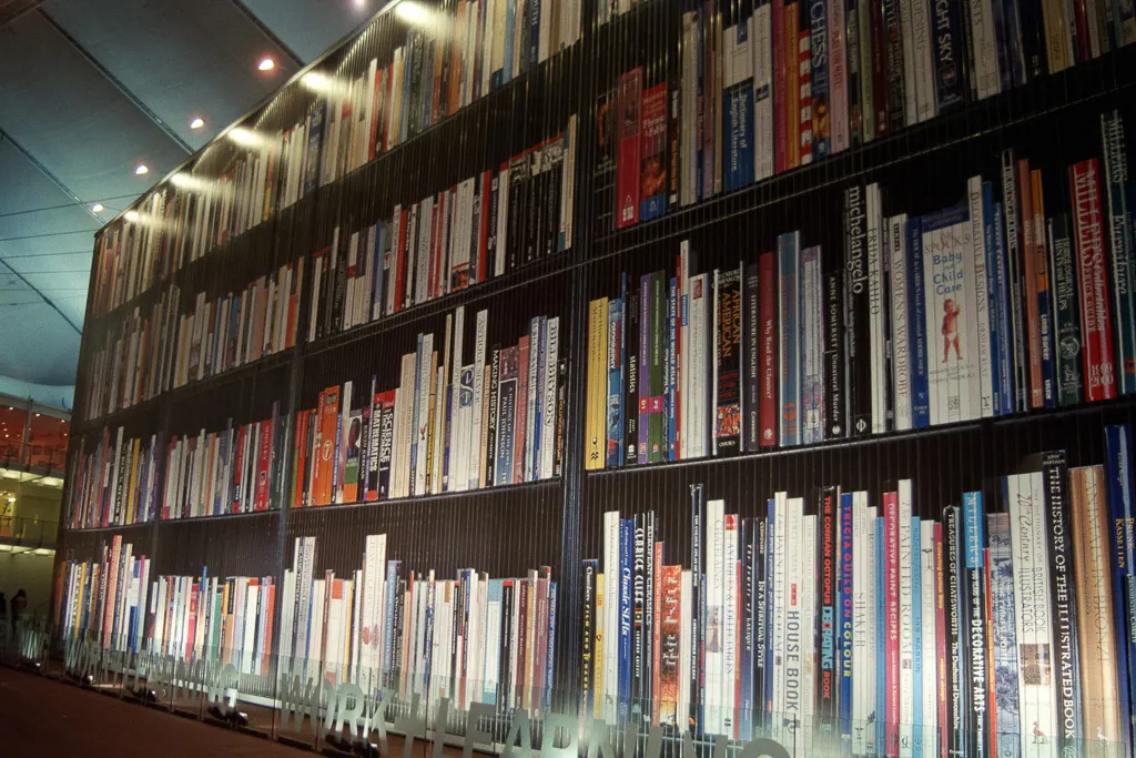 An oversized bookshelf in the Learning Zone