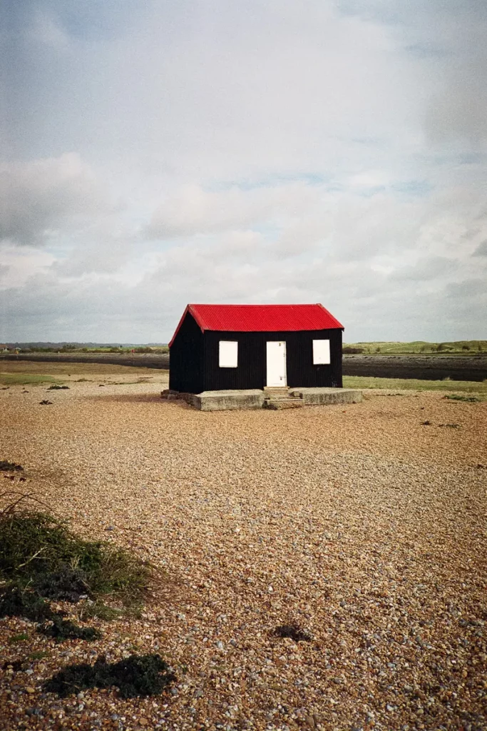 The iconic red-roofed fishing hut, Rye Harbour