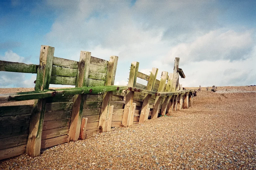 Rye Harbour's weathered sea defences